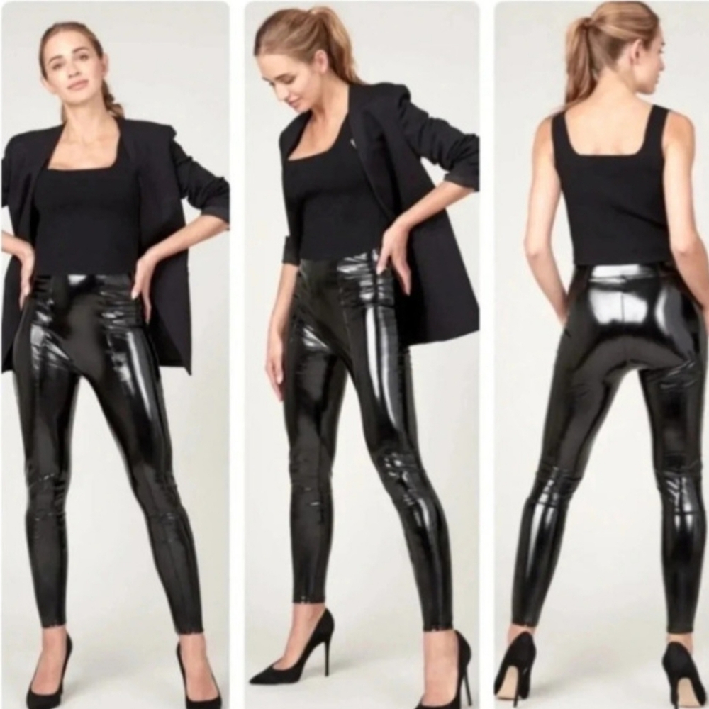 Spanx Faux Patent Leather Leggings Black Size: Medium